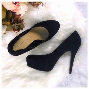 LC Johanna Faux Suede Black Platform Stilettos